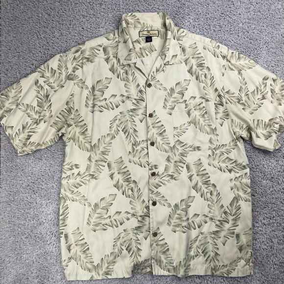 Tommy Bahama Shirt Mens Large 100% Silk Short Sleeve Loop Collar Palm Tropical - Picture 1 of 6